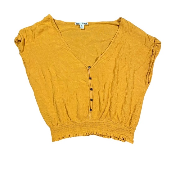 Moral Fiber Cap sleeve ruched‎ top cropped buttons bohemian Y2K 90s buttons - Picture 1 of 4